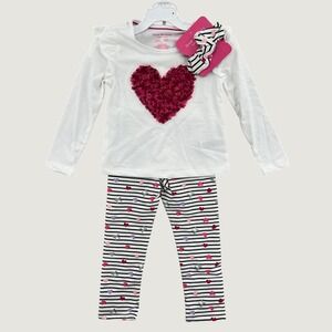 Isaac Mizrahi 3 Piece Legging Scrunchie Set Girls XS 4 Heart Applique NWT